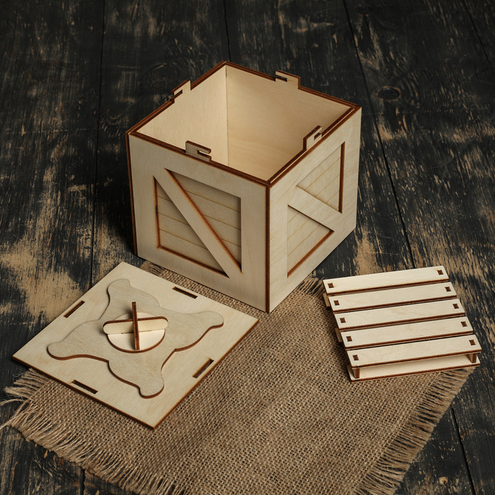 Подарочная коробка для кружки + подставка "Деревянный ящик"