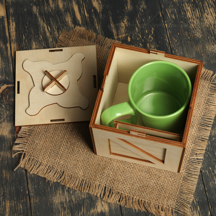 Подарочная коробка для кружки + подставка "Деревянный ящик"