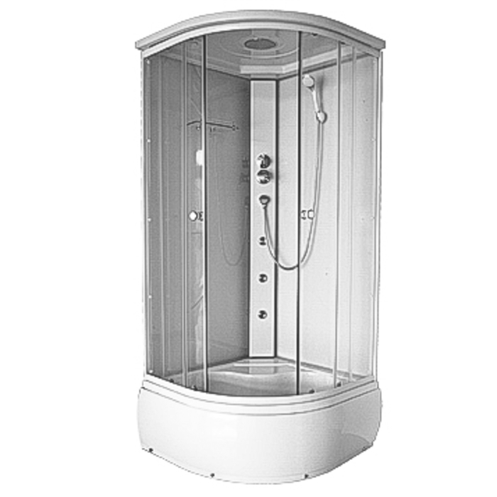 Душевая кабинка Comforty 181 прозр.стекло, задн.бел.стекл.панель, Б/Э, 900*900*2150 УЦЕНКА