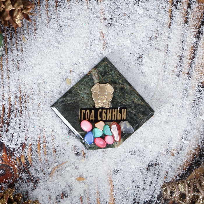 Магнит "Год свиньи" с камнями, 5х5 см, микс