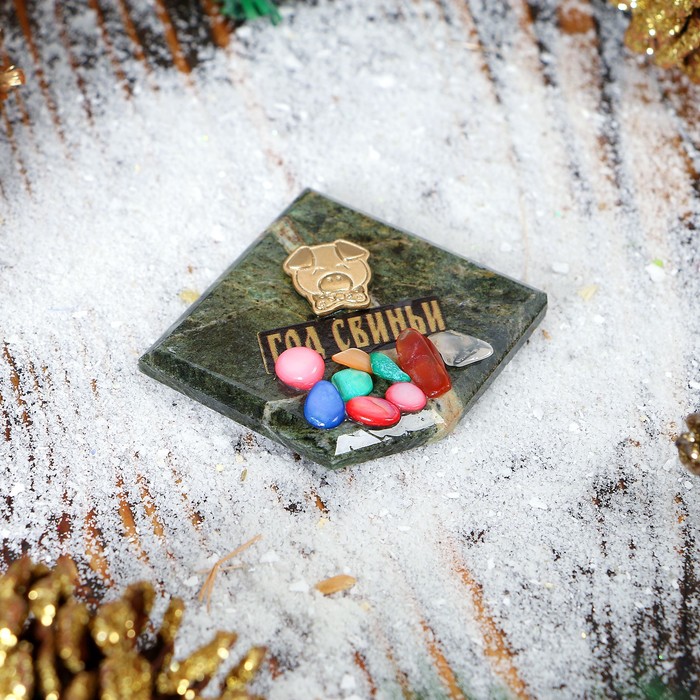 Магнит "Год свиньи" с камнями, 5х5 см, микс