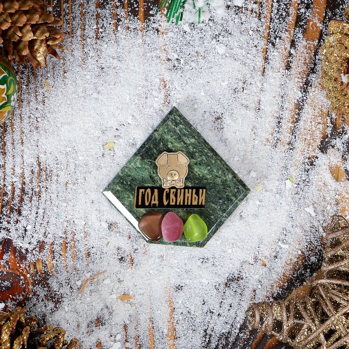 Магнит "Год свиньи" с камнями, 5х5 см, микс