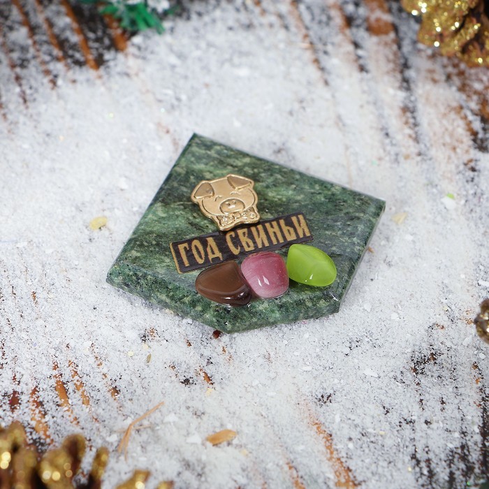 Магнит "Год свиньи" с камнями, 5х5 см, микс