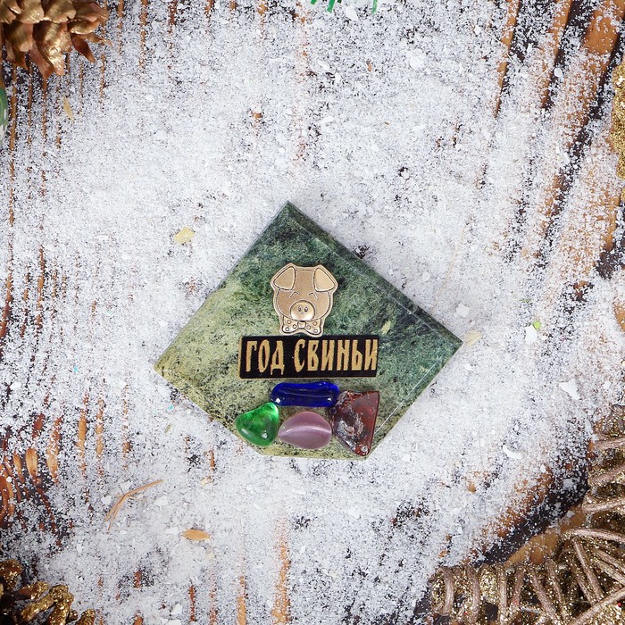Магнит "Год свиньи" с камнями, 5х5 см, микс