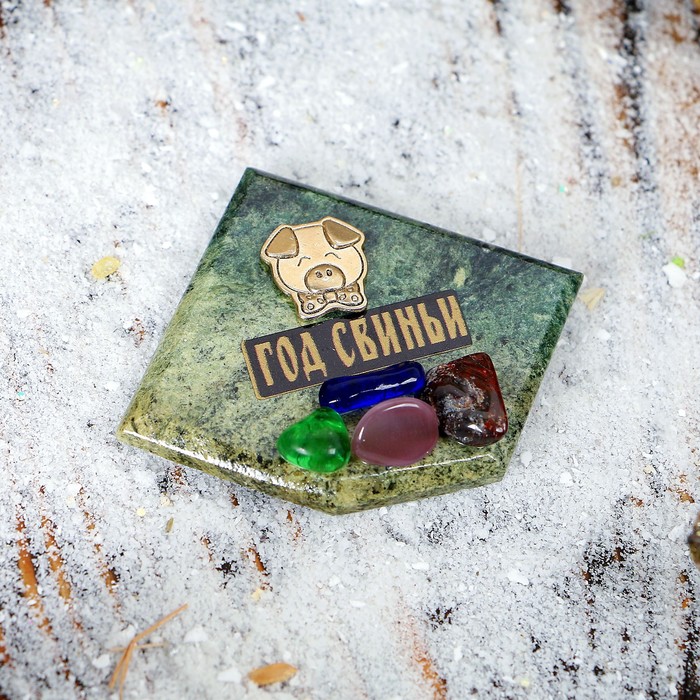 Магнит "Год свиньи" с камнями, 5х5 см, микс