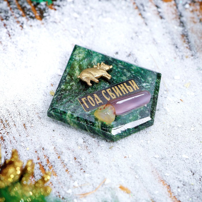 Магнит "Год свиньи" с камнями, 5х5 см, микс