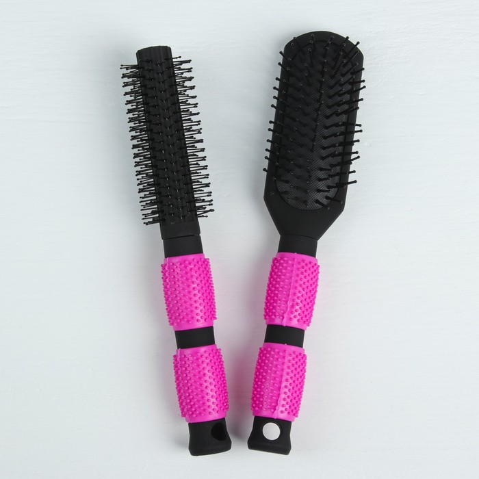 Набор расчёсок, 2 предмета: брашинг, массажная, цвет чёрная/розовая