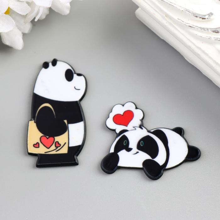 Декор пластик &quot;Пандочки&quot; набор 2 шт 4,1х2,2 см