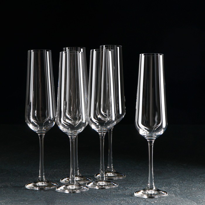 набор бокалов для шампанского крокус стеклянный 200 мл 6 шт гравировка Набор бокалов для шампанского «Сандра», 200 мл, 6 шт