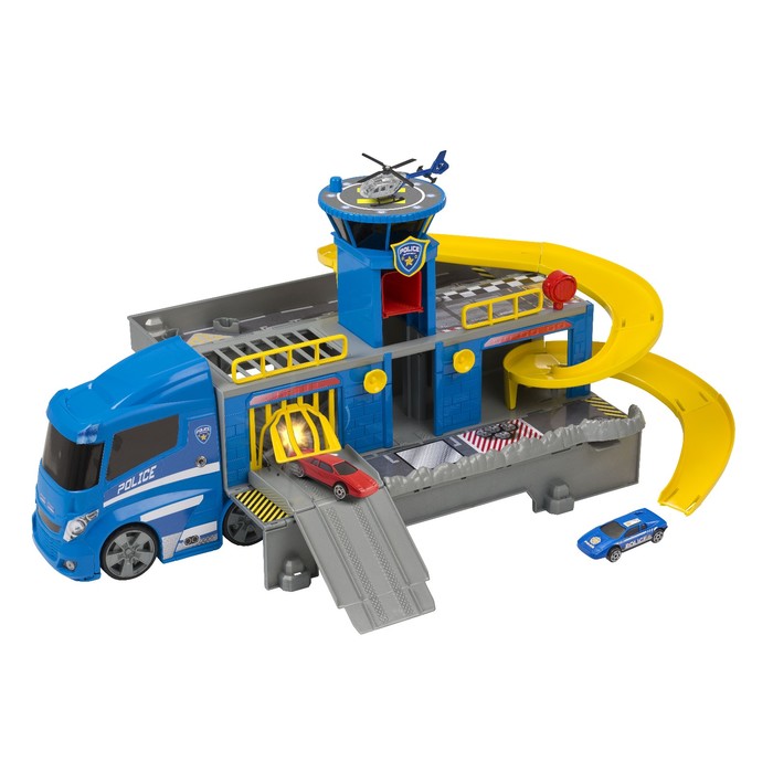 Игрушка "Полицейский грузовик-трек", с двумя машинками и вертолетом