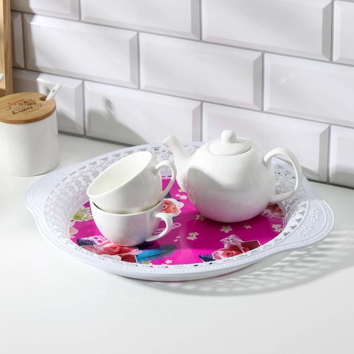 Поднос круглый 38х33х3 см "Нежная роза" Цвет МИКС