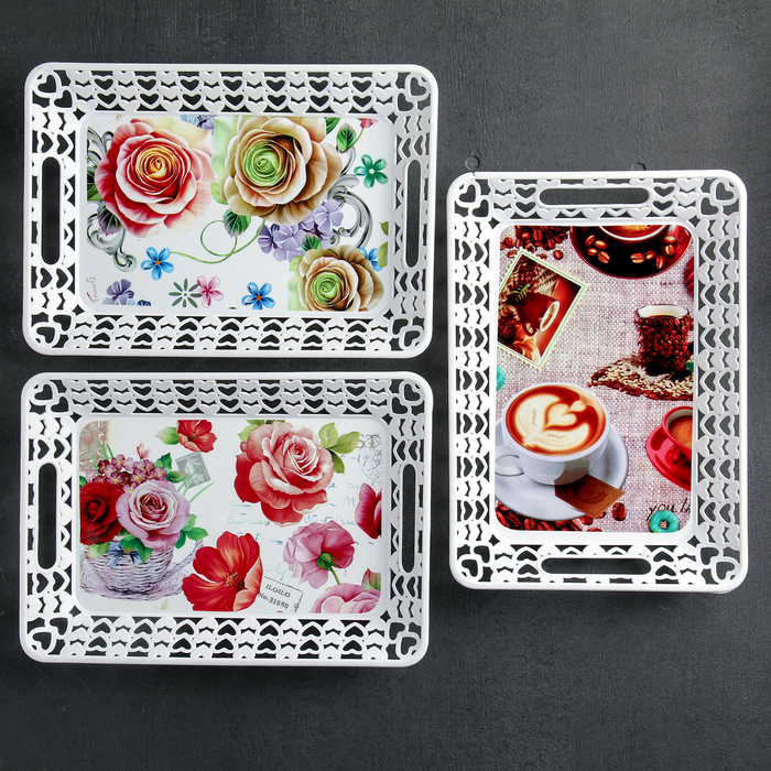 Поднос прямоугольный 29,5х21х3,5 см, "Фламинго" Цвета МИКС