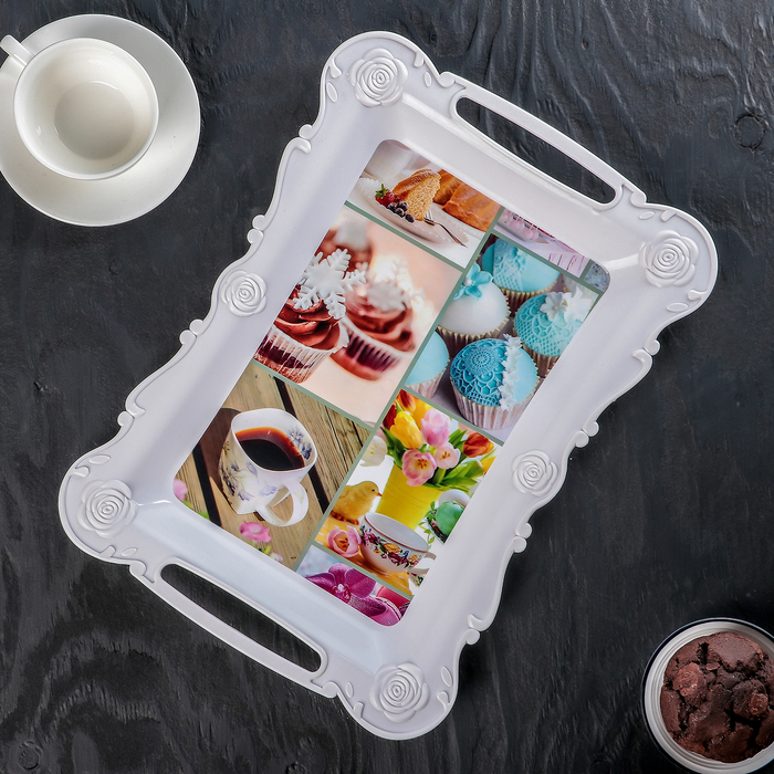 Поднос прямоугольный 37,5х27,5х2,5 см "Летний сад", цвета МИКС