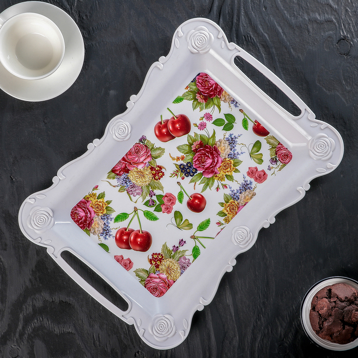 Поднос прямоугольный 37,5х27,5х2,5 см "Летний сад", цвета МИКС