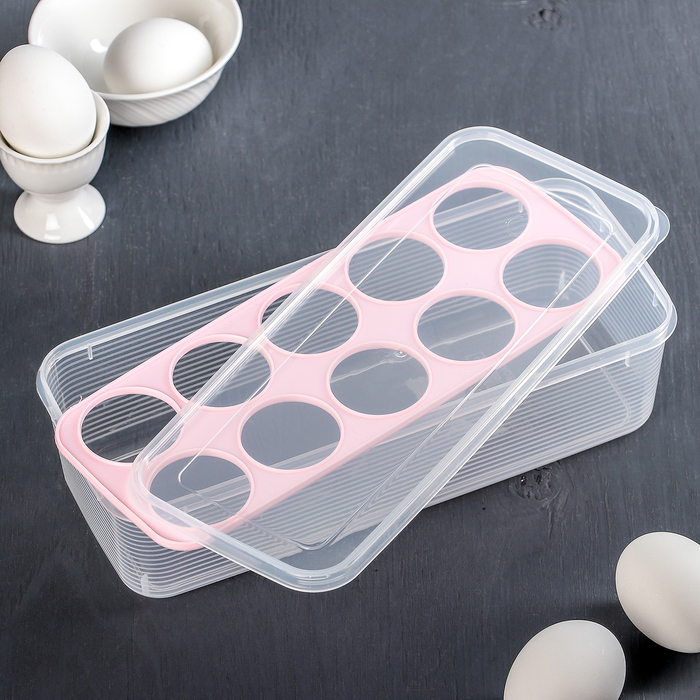 Контейнер для хранения яиц 10 ячеек 27х12х7 см, цвета МИКС