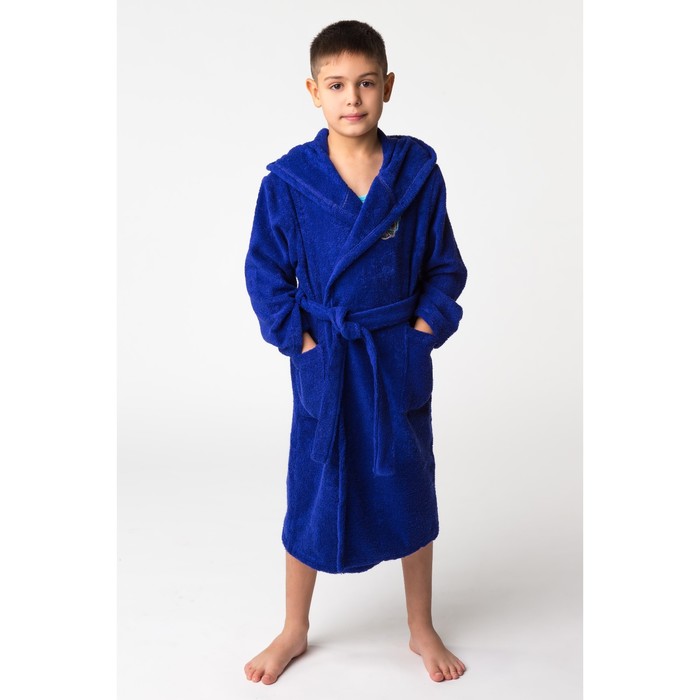 Халат махровый детский Стильный мопс, размер 36, цвет синий, 340 г/м² хл. 100% с AIRO