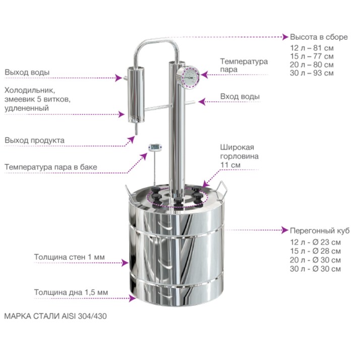 Самогонный аппарат "Элегант-Про" 12 л + ТЭН