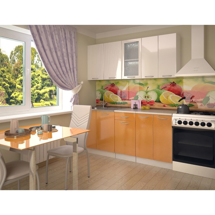 Кухонный гарнитур 1800, 1800х453х2170, Белый металлик/Апельсин металлик