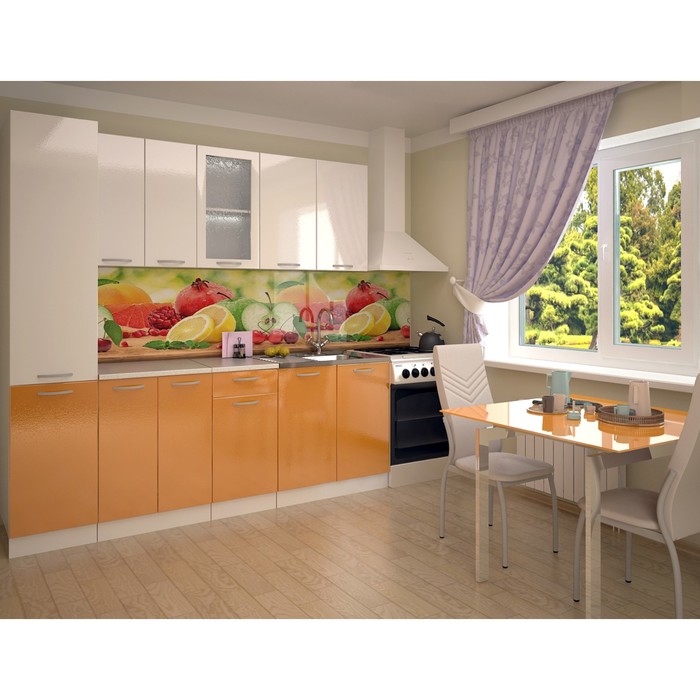 Кухонный гарнитур 2200, 2200х453х2140, Белый металлик/Апельсин металлик