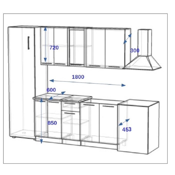 Кухонный гарнитур 1800, 1800х453х2170, Белый металлик/Лиловый металлик