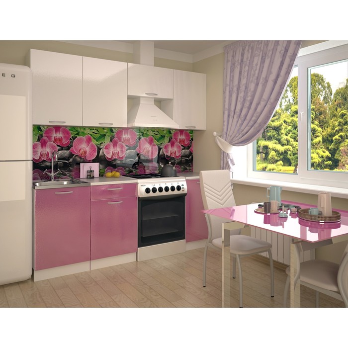 Кухонный гарнитур 2100, 2100х453х2170, Белый металлик/Лиловый металлик