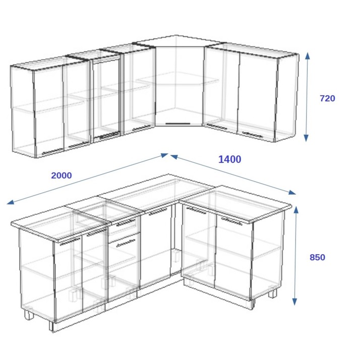 Кухонный гарнитур угловой 2000х1400, 2000х453х2170, Белый глянец/Олива глянец