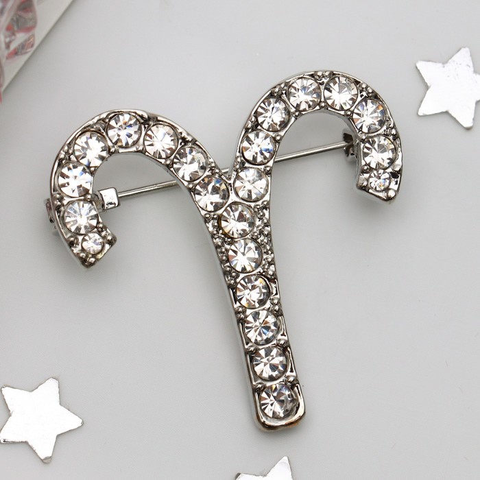 Брошь "Знаки зодиака" овен, цвет белый в серебре