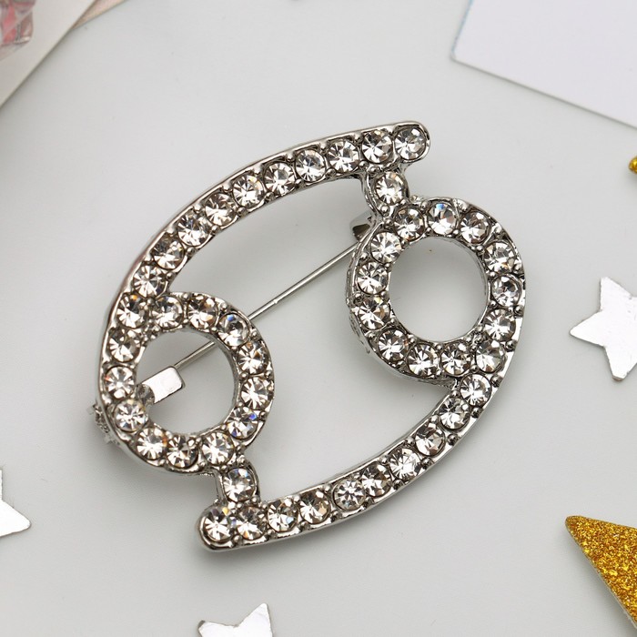 Брошь "Знаки зодиака" рак, цвет белый в серебре