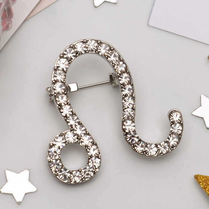 Брошь "Знаки зодиака" лев, цвет белый в серебре