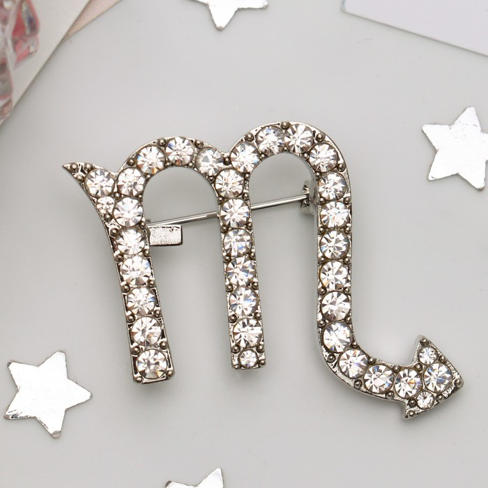 Брошь "Знаки зодиака" скорпион, цвет белый в серебре