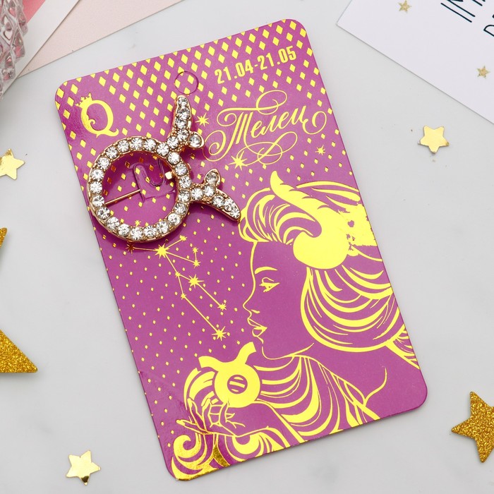 Брошь "Знаки зодиака" телец, цвет белый в золоте