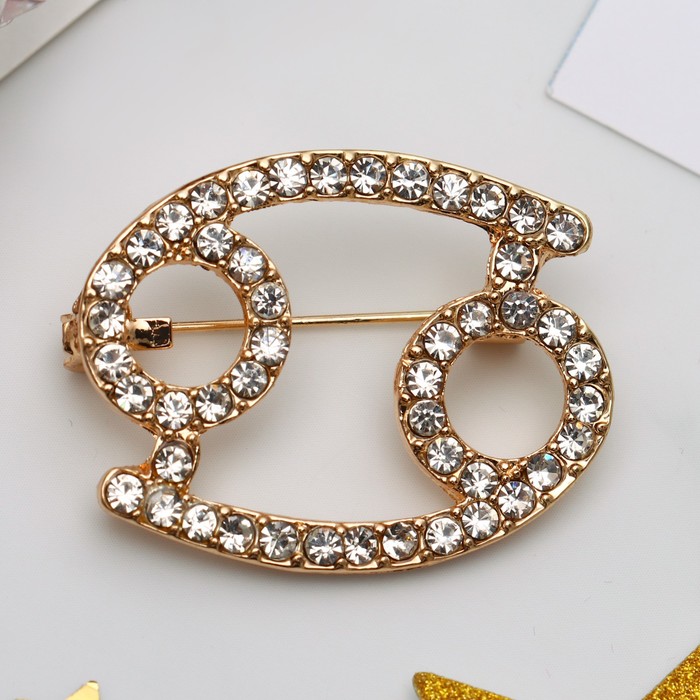 Брошь "Знаки зодиака" рак, цвет белый в золоте