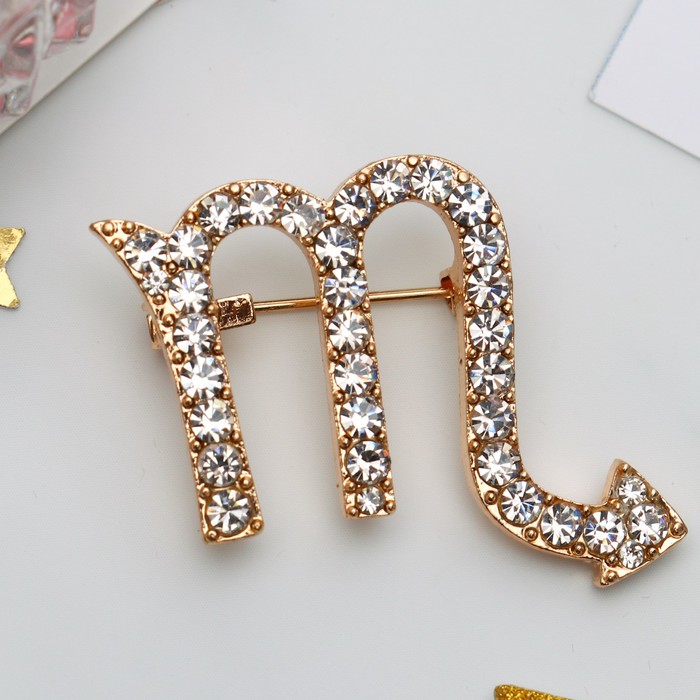 Брошь "Знаки зодиака" скорпион, цвет белый в золоте