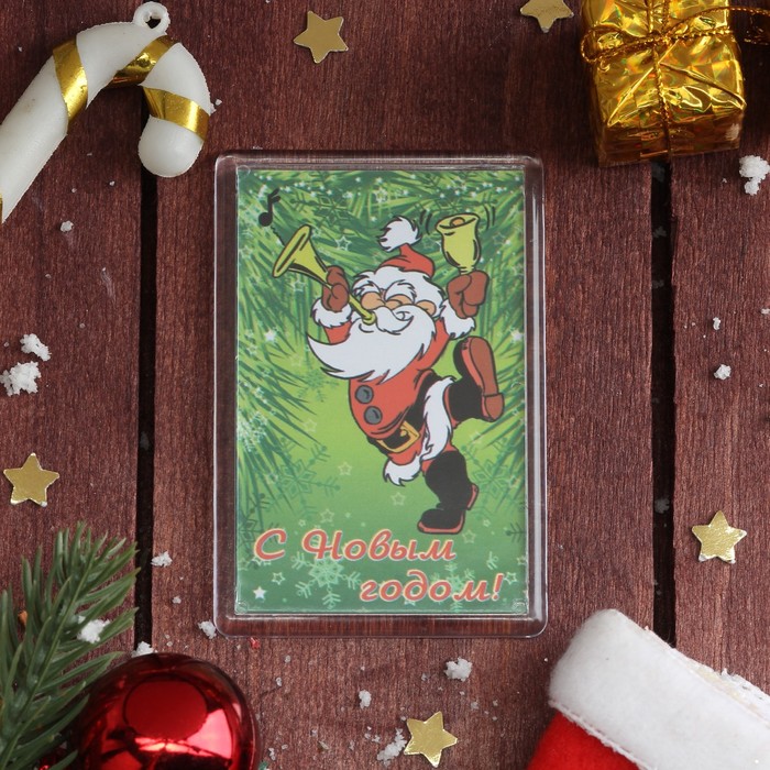Магнит акриловый &quot;С Новым годом! Дед Мороз с колокольчиком&quot; 7,5х5,2 см