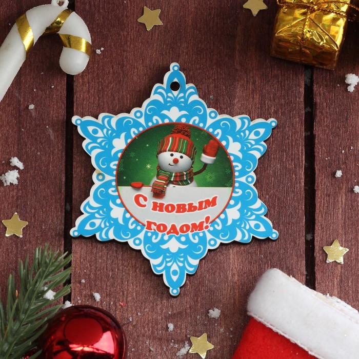 Магнит однослойный дерево "Снежинка. Снеговичек" 7х8 см
