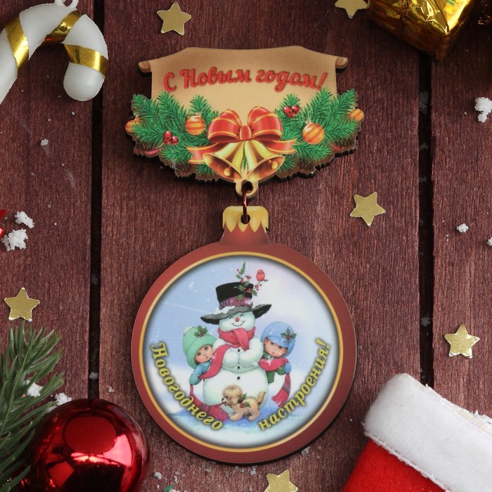 Магнит однослойный дерево "Шарик у ёлки. Снеговик" 10х5,5 см