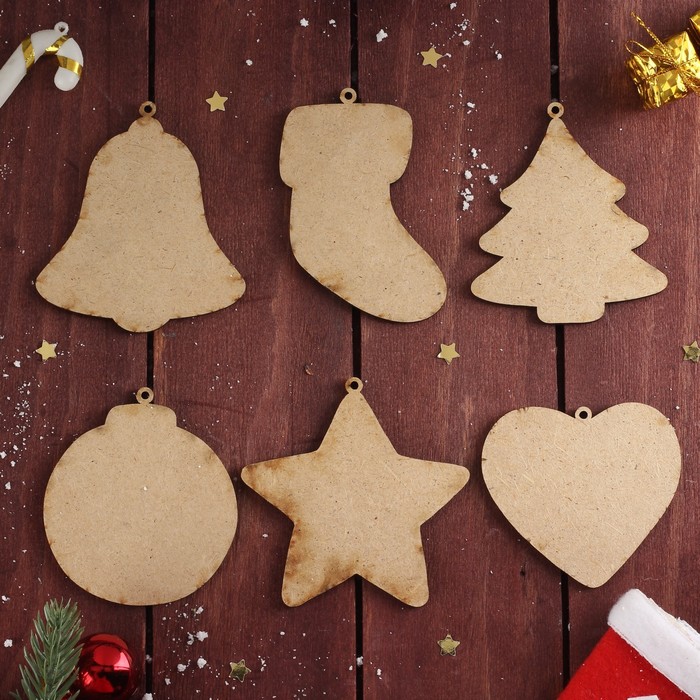 Подвеска для декора "Ёлочные украшения" (набор 6 шт) 6х5 см