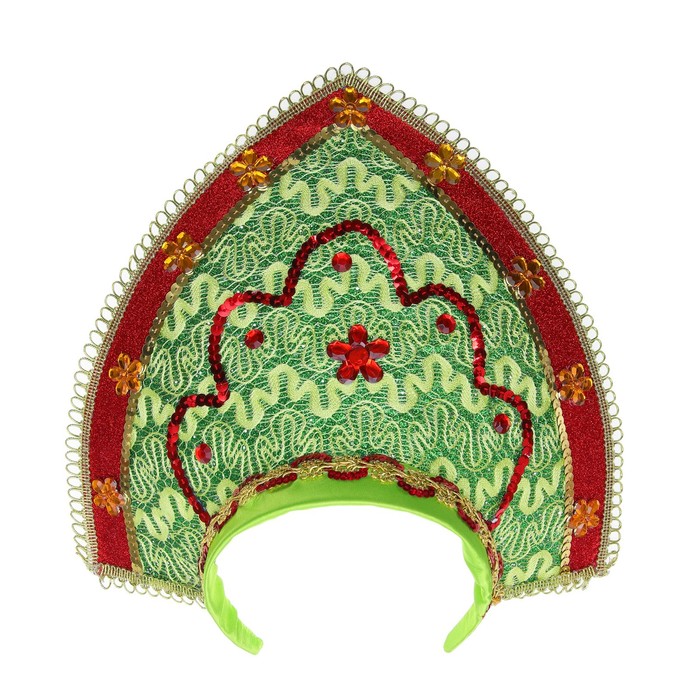 Карнавальный кокошник "Вдохновение", цвет красно-зеленый