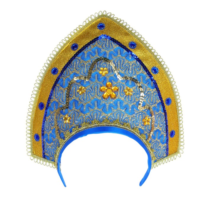 Карнавальный кокошник "Вдохновение", цвет золотисто-синий