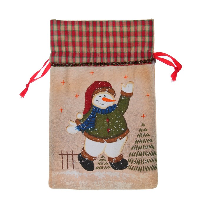 Мешочек для подарков "Снеговик в синем шарфе"