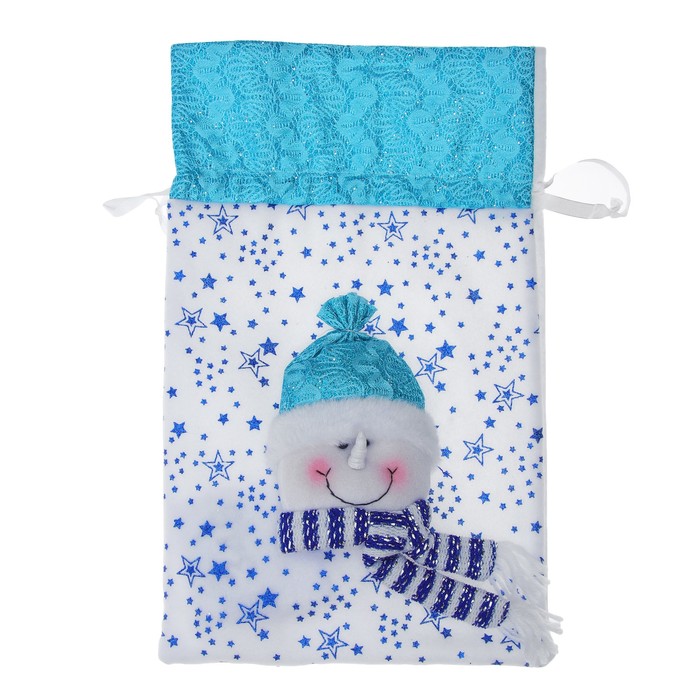 Мешок для подарков "Снеговик" синие звёзды