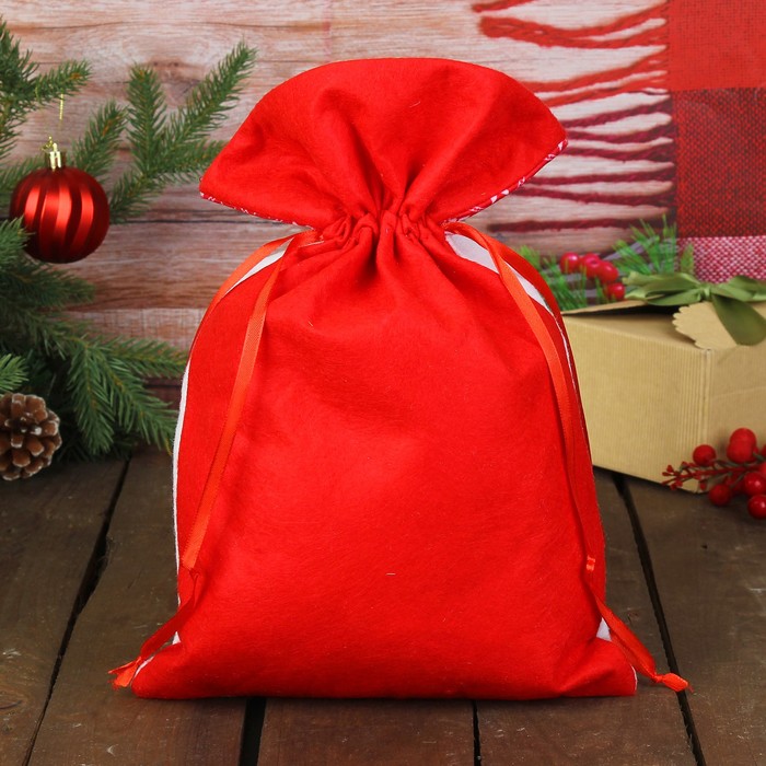 Мешок для подарков "Снеговичок и снежинки" на завязках