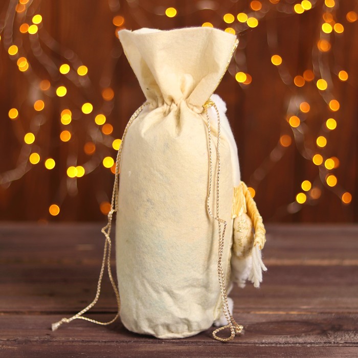 Мешок для подарков "Снеговик в шарфе" на завязках, цвет бежевый