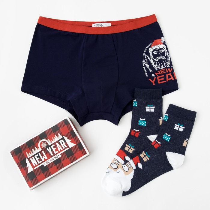 Подарочный набор "New Year" трусы мужские р-р 50, с носками р-р 41-44