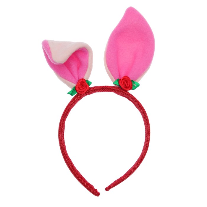 Карнавальный ободок "Ушки", цвет красно-розовый
