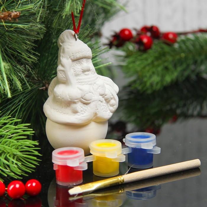 Елочное украшение под раскраску "Снеговик с морковью" с подвесом, краска 3 цв по 2 мл, кисть 34624