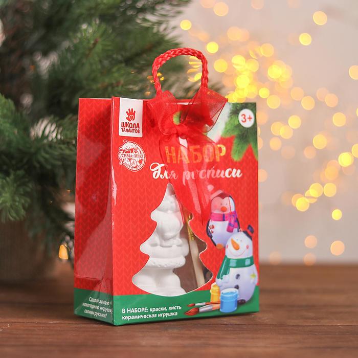 Елочное украшение под раскраску "Дедушка мороз" с подвесом, краска 3 цв по 2 мл, кисть