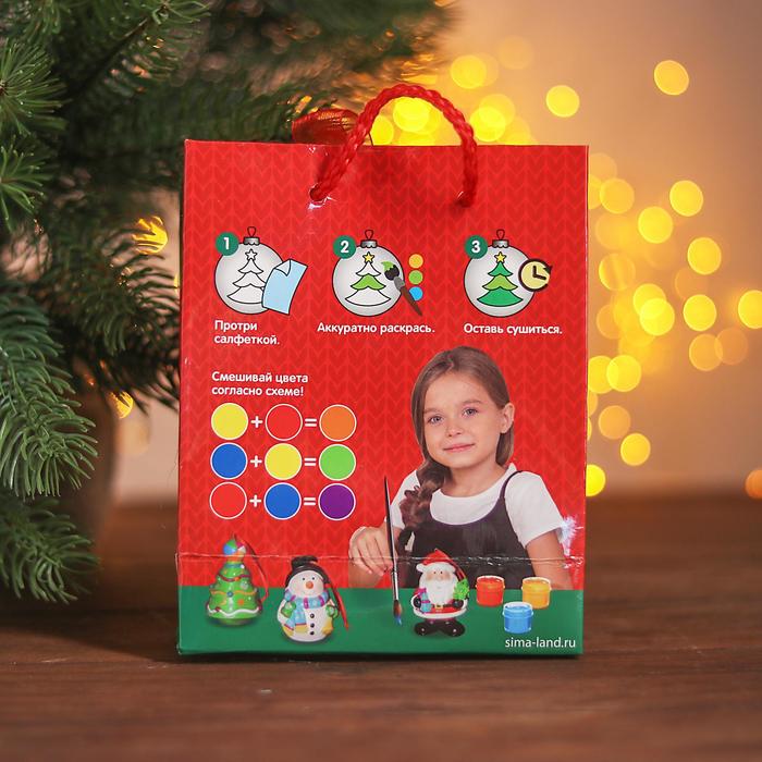 Елочное украшение под раскраску "Дедушка мороз" с подвесом, краска 3 цв по 2 мл, кисть