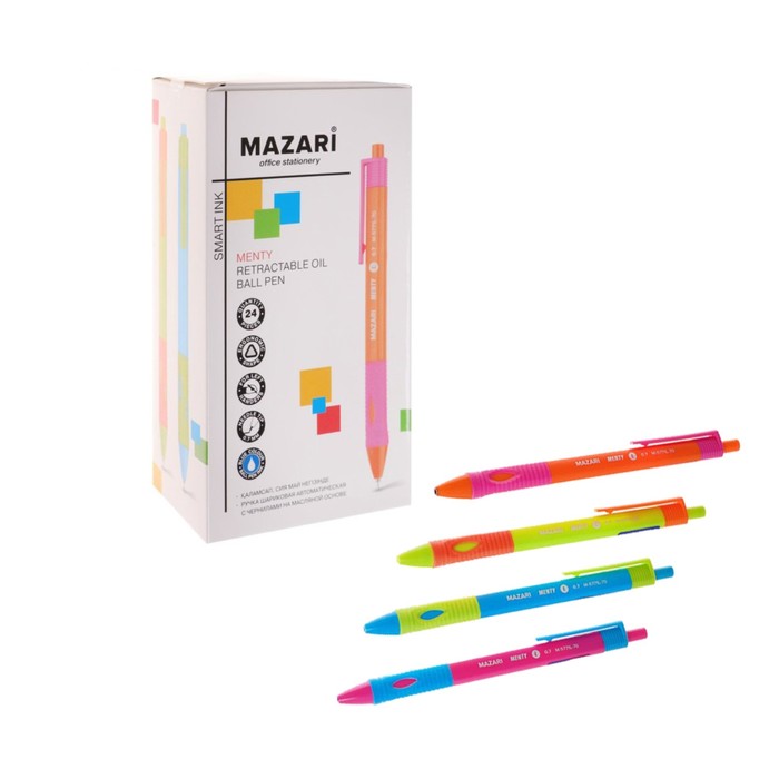 Ручка шариковая автоматическая для левшей MENTY, узел 0.7мм, чернила синие, микс