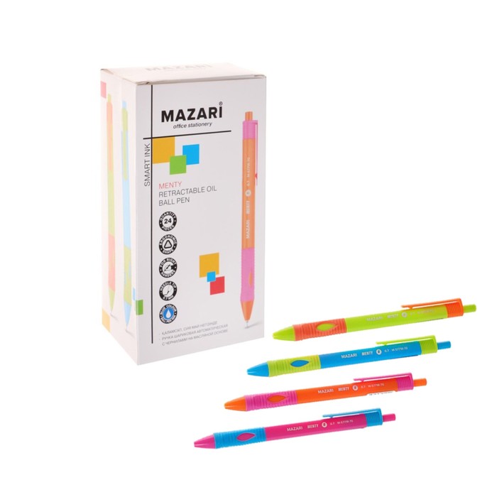 Ручка шариковая автоматическая для правшей MENTY, узел 0.7мм, чернила синие, микс